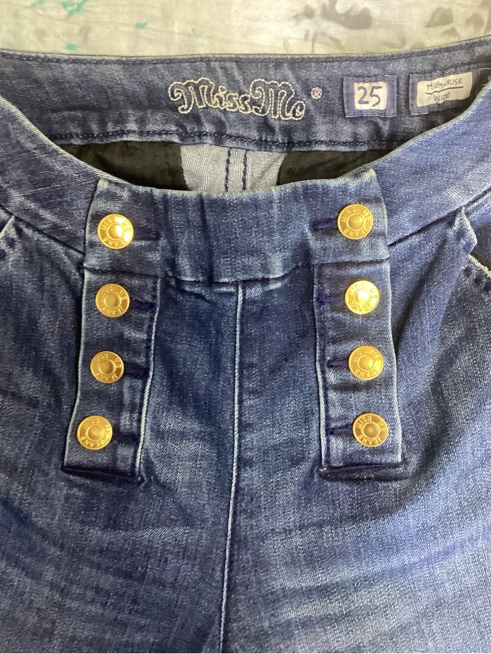 Vtg Miss Me Dark Blue High-Rise Leg Jeans with Sailor/Military Style Buttons 25 - Picture 7 of 11
